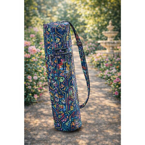 Hugger Mugger Batik Yoga Mat Bag Blue Print Cotton Lined Zipper Pockets